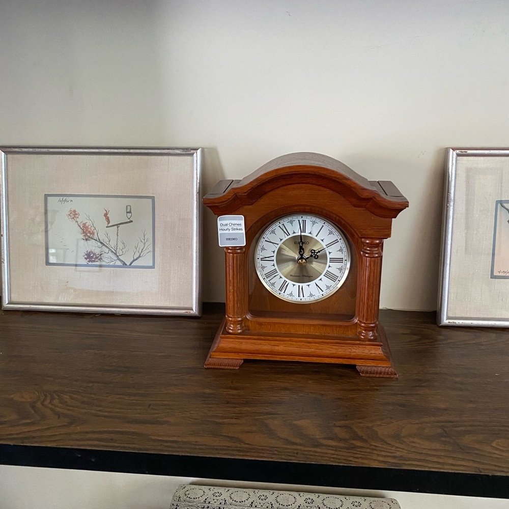Seiko Wooden Mantel Clock in Warm Brown and Gold